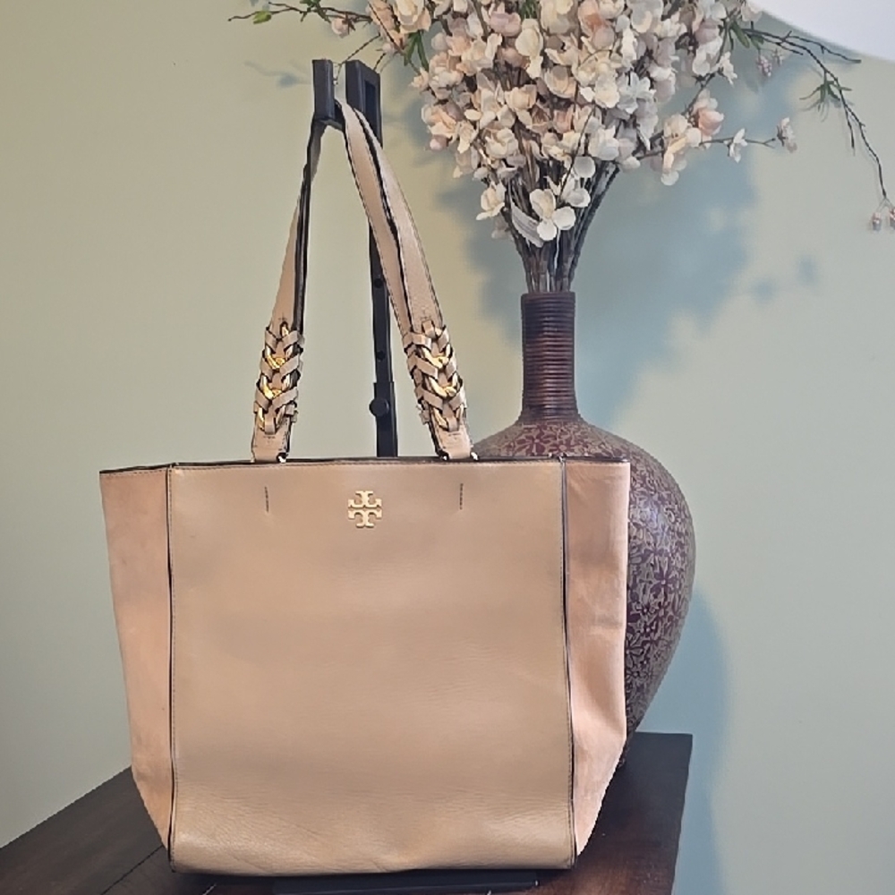 Tory Burch Beige Leather McGraw Carryall Tote
